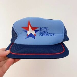 VINTAGE 70s KPL Gas Service Triple Star Mesh Trucker Hat Cap